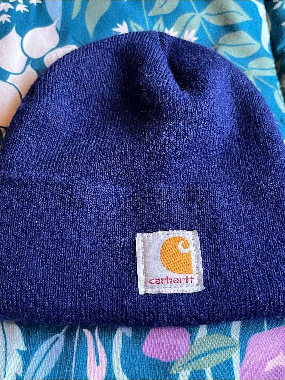 Carhartt Kids Navy Cuffed Beanie with Gold Logo Patch